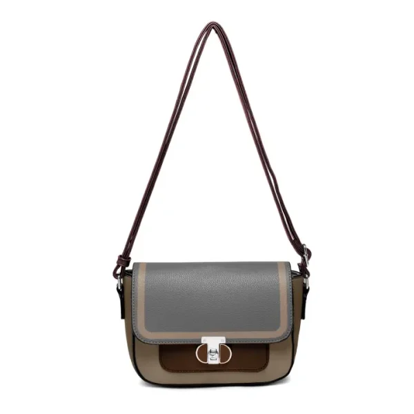 Twist Lock Top Zipped Colour Blocks Crossbody Bag - Image 2