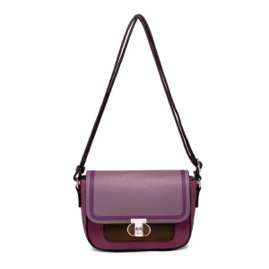 Twist Lock Top Zipped Colour Blocks Crossbody Bag