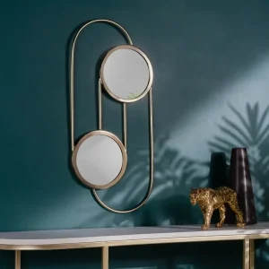 Abstract Double Round Circular Wall Mirror Brass