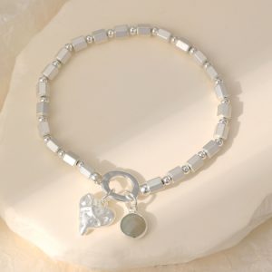 Cube Beaded silver bracelet with Heart