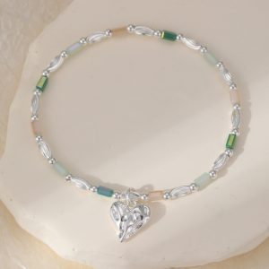 Czech Bead Stretch Bracelet - Turq & Clear Faceted Crystals
