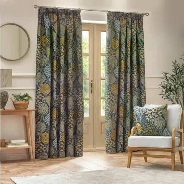 Ophelia Floral Jacquard Cushion-  Blue/Saffron