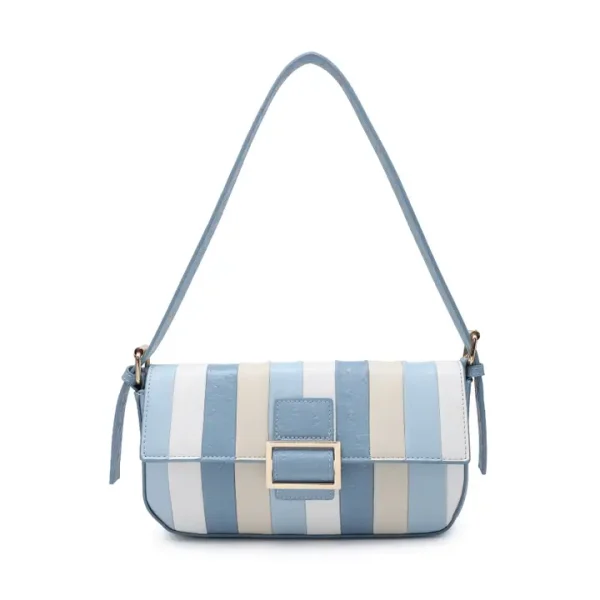 Striped Colour Block Pattern Flap Shoulder Bag - Image 4