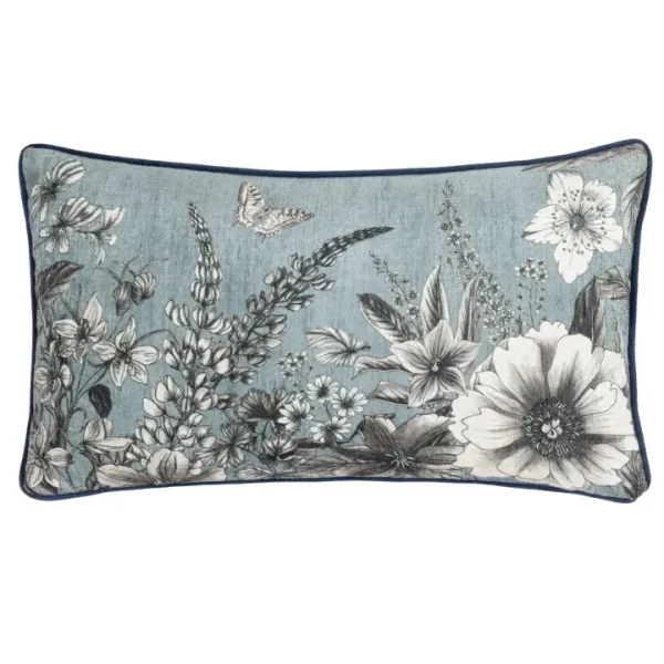 Harlington Gardenia Floral Piped Cushion - Petrol - Image 2