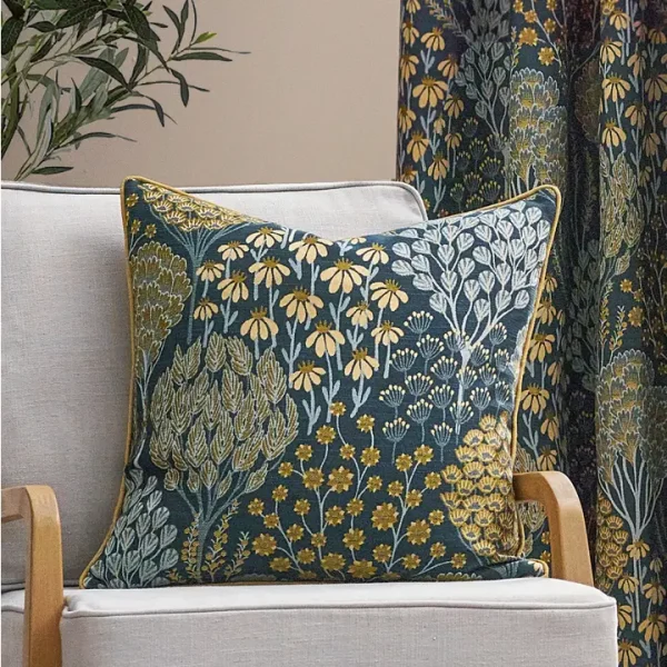 Ophelia Floral Jacquard Cushion-  Blue/Saffron - Image 2