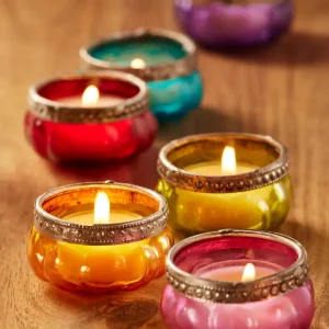 Pumpkin Glass & Iron Border Tealight
