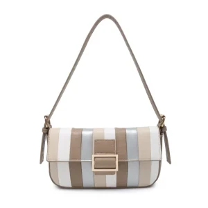 Striped Colour Block Pattern Flap Shoulder Bag