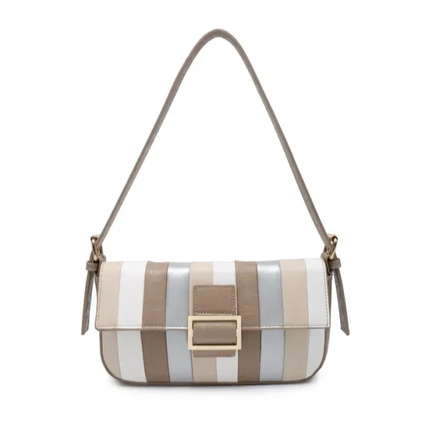 Striped Colour Block Pattern Flap Shoulder Bag