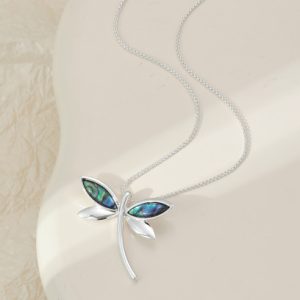 Blue Fire Opal Dragonfly pendant with silver Necklace