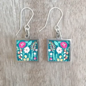 Stainless Steel & Walnut, Square Earrings