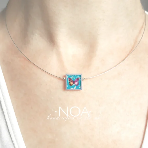 Framed Square Ceramic Necklace, Aluminium Frame