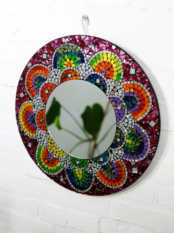 Bright Round Mosaic Flower Mirror- 50CM - Image 2