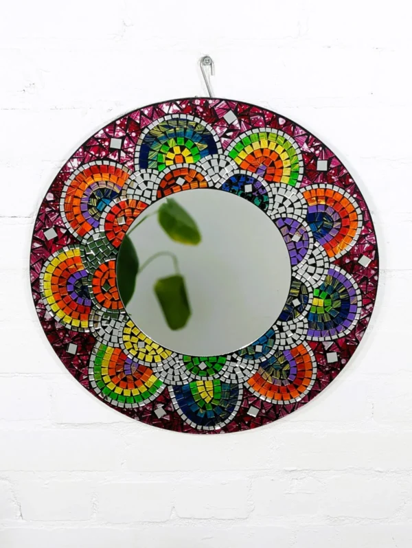 Bright Round Mosaic Flower Mirror- 50CM