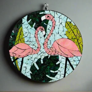Round Flamingo Mosaic Wall Hanging