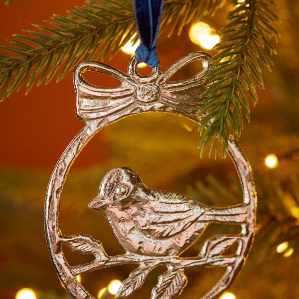 Silver Metal Robin Bauble Decoration