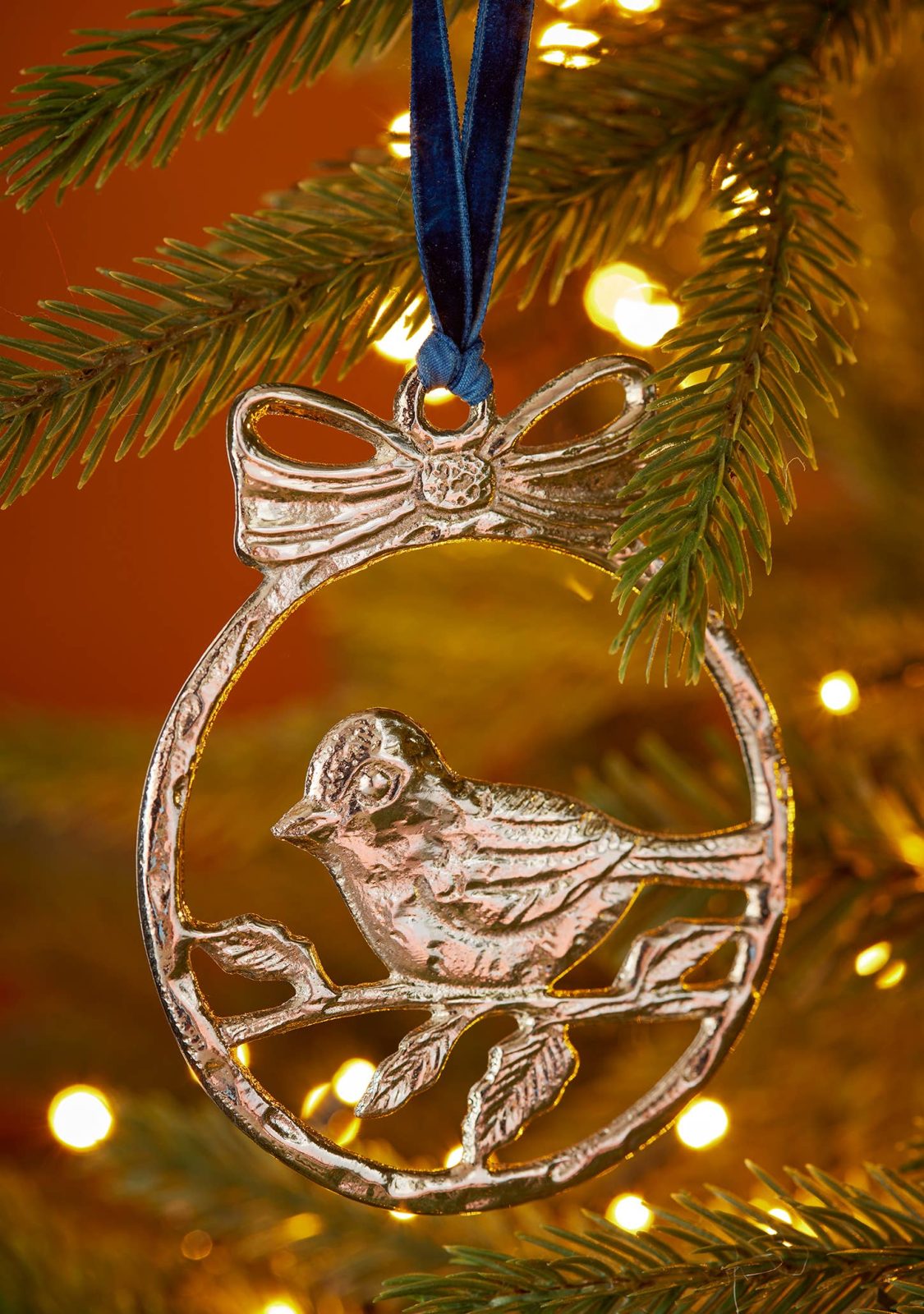 Silver Metal Robin Bauble Decoration