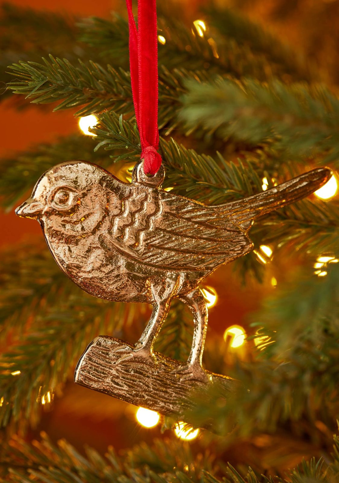 Gold Metal Robin on Branch Decoration