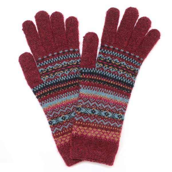 Finola burgundy fair isle knit gloves