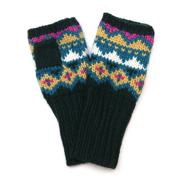 Valentina dark green mix chunky knit wrist warmers
