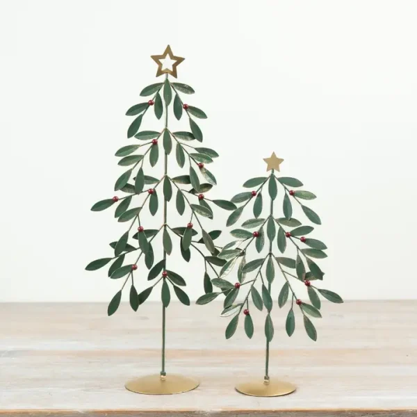 Festive Green Metal Tree with Red Berries