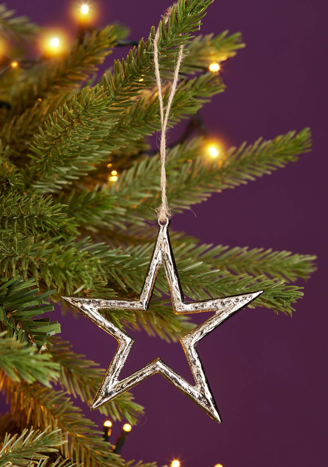 Silver finish star decoration, recycled aluminium