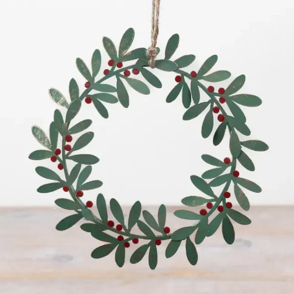 Metal Wreath Hanger with Red Berries, 16cm
