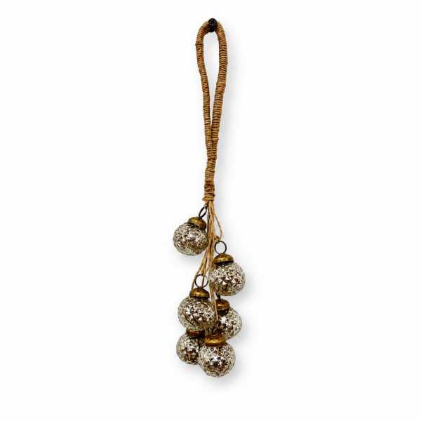 Silver Glass Bauble Bunch – Set of 6 on Jute Rope